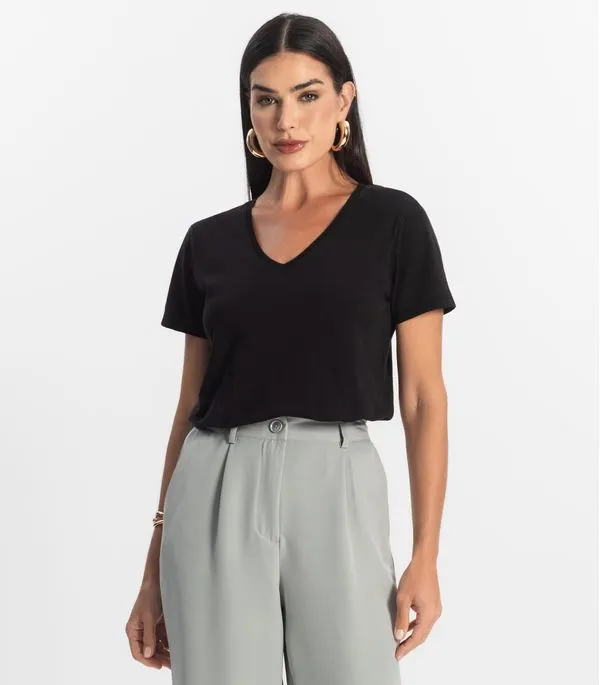 Blusa Básica Feminina Meia Malha Rovitex Preto GG