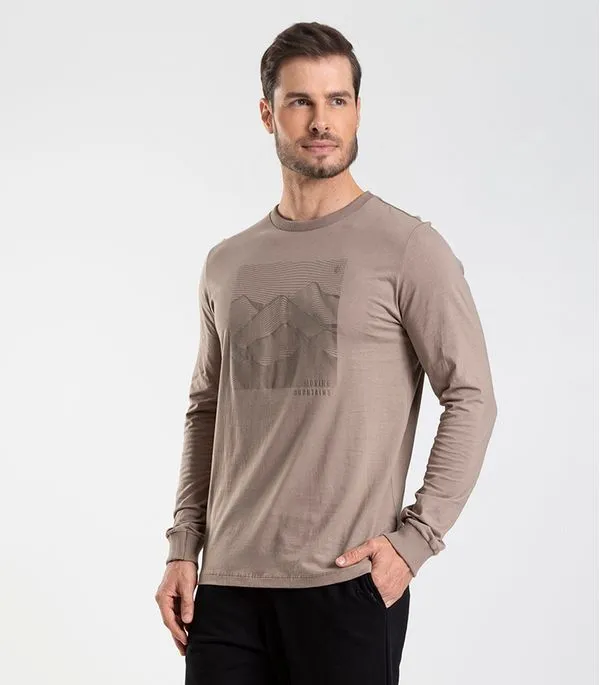 Camiseta Manga Longa Meia Malha Diametro Marrom P