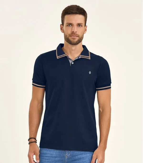 Polo Masculina Manga Curta em Piquet Diametro Azul G