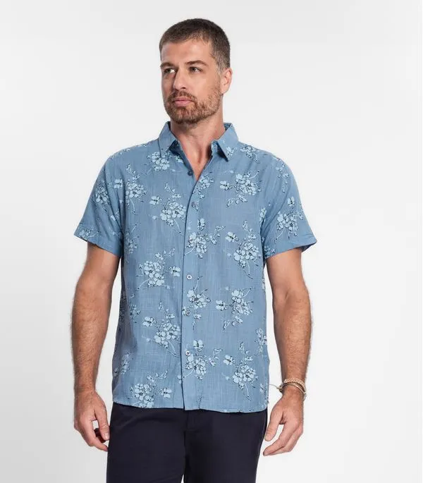 Camisa Masculina Em Tricoline Diametro Azul G