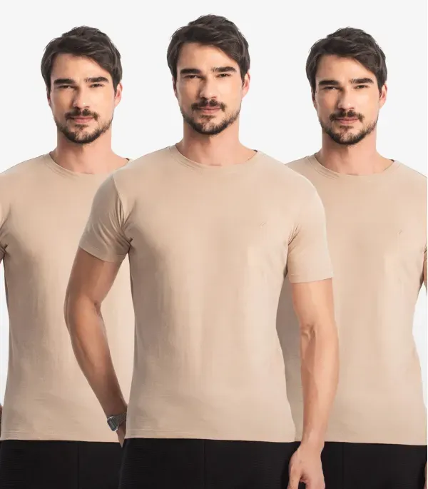 Kit 3 Camisetas Masculinas Básicas Select Marrom P