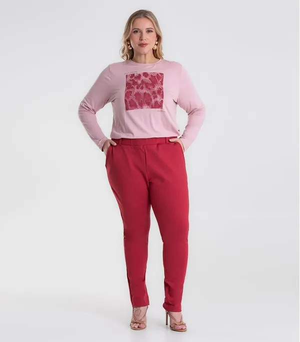 Calça Feminina Ponto Roma Plus Size Secret Glam Vermelho Plus G1
