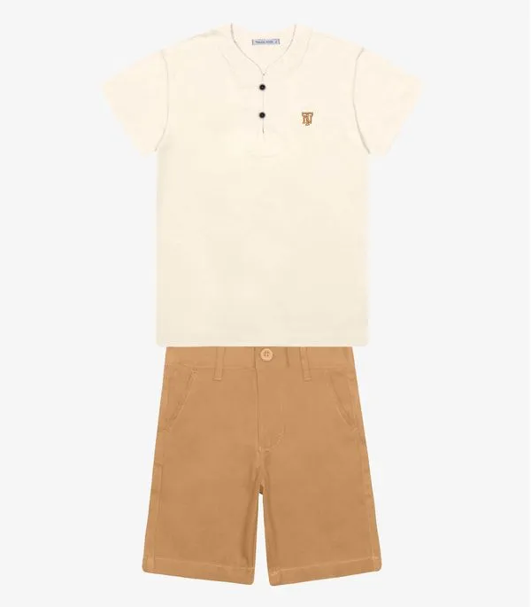 Conjunto Infantil Camiseta Com Bermuda Trick Nick Bege 4