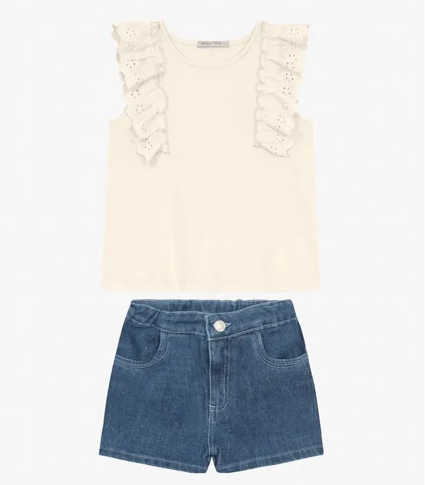 Conjunto Infantil Blusa Com Shorts Trick Nick Bege 6