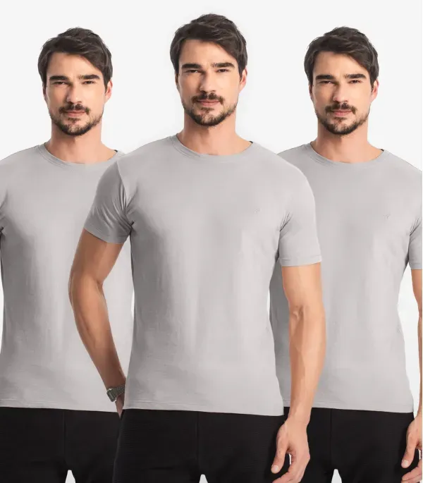Kit 3 Camisetas Masculinas Básicas Select Cinza P