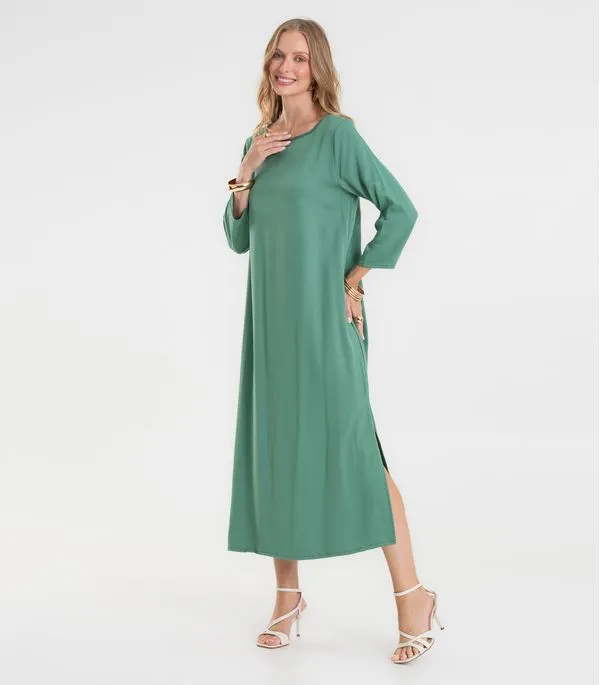Vestido Feminino Manga Longa Com Fenda Rovitex Verde M