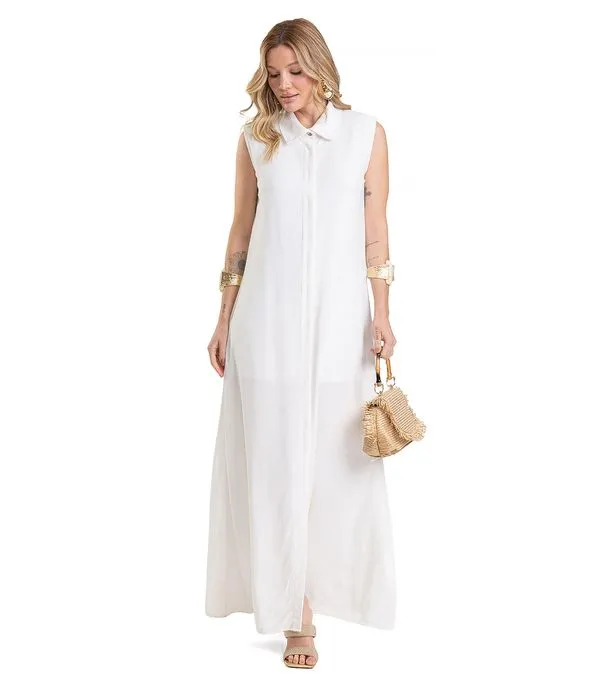 Vestido Longo Feminino em Tecido Linho Dianna Bege PP