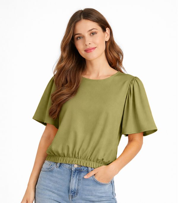 Blusa Feminina Com Franzido Na Manga Infinita Cor Verde M