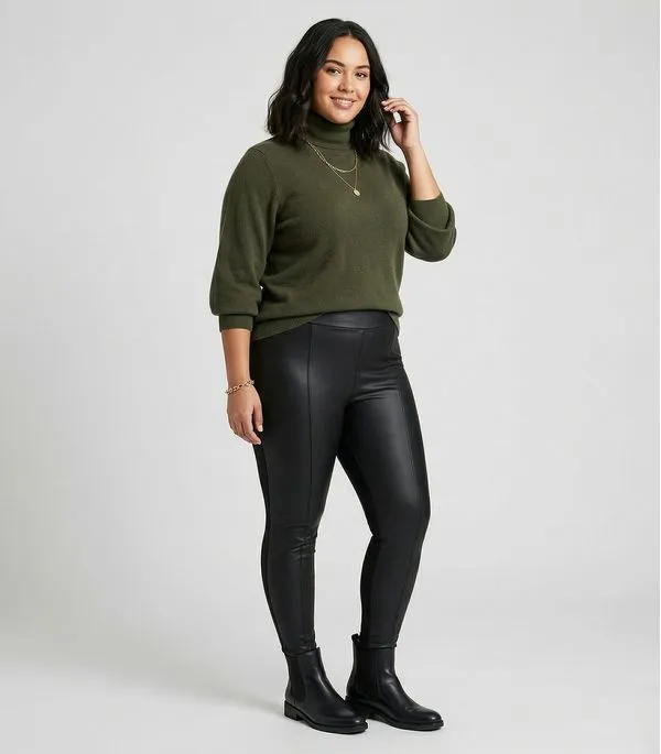 Legging Feminina Plus Size Em Courino Secret Glam Preto Plus G1