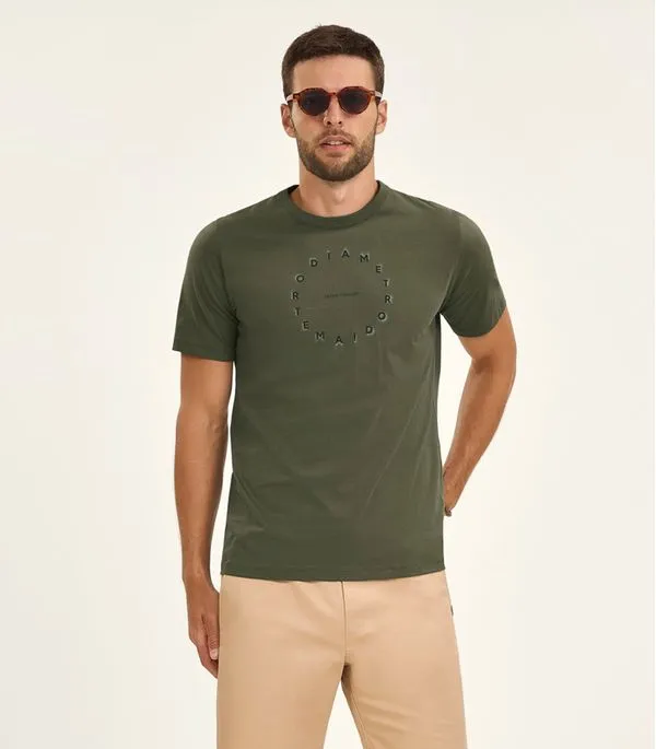 Camiseta Masculina Manga Curta Meia Malha Diametro Verde GG