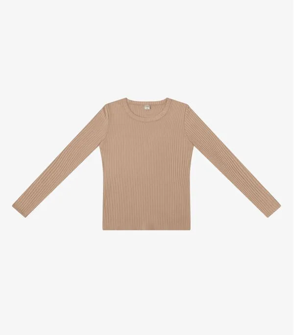 Blusa Manga Longa Canelada Básica Rovitex Marrom G