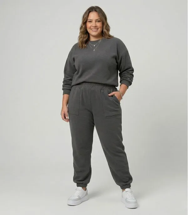 Calça Feminina Jogger Piquet Plus Size Secret Glam Cinza Plus G1