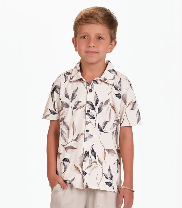 Camisa Meia Malha Menino Trick Nick Bege 8