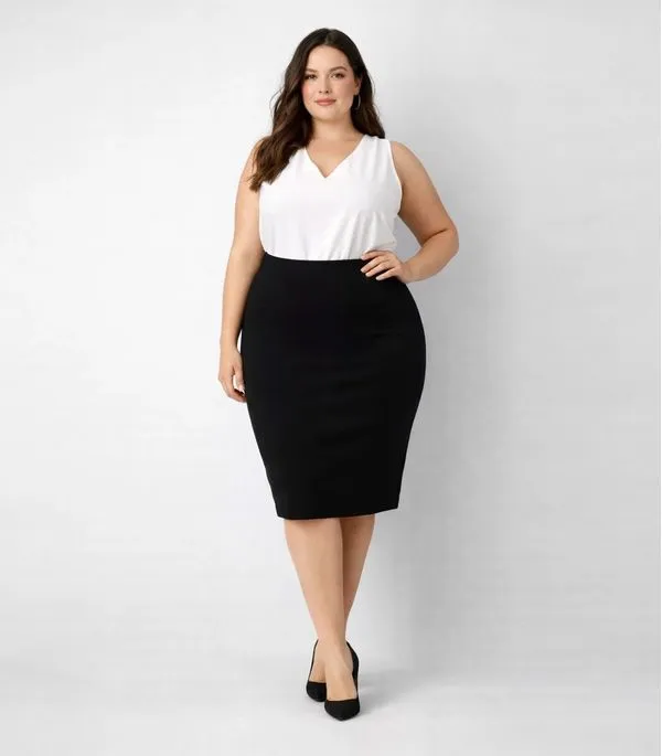 Saia Feminina Plus Size Em Bengaline Renaluci Preto G3
