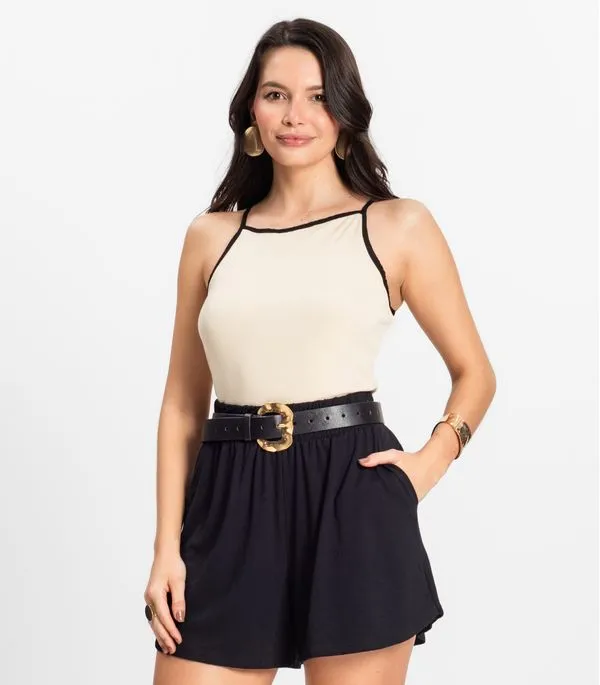 Regata Feminina em Ribana de Viscose Rovitex Bege GG