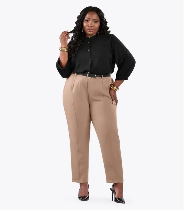 Calça Feminina Alfaiataria Plus Size Secret Glam Marrom Plus G3
