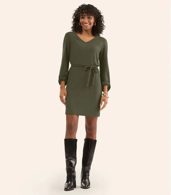 Vestido Feminino Manga Longa Com Cinto Rovitex Verde P
