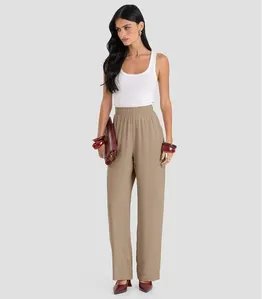 Calça Feminina Pantalona em Tecido Dianna Marrom GG