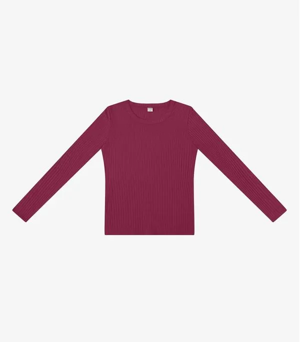 Blusa Manga Longa Canelada Básica Rovitex Vermelho P