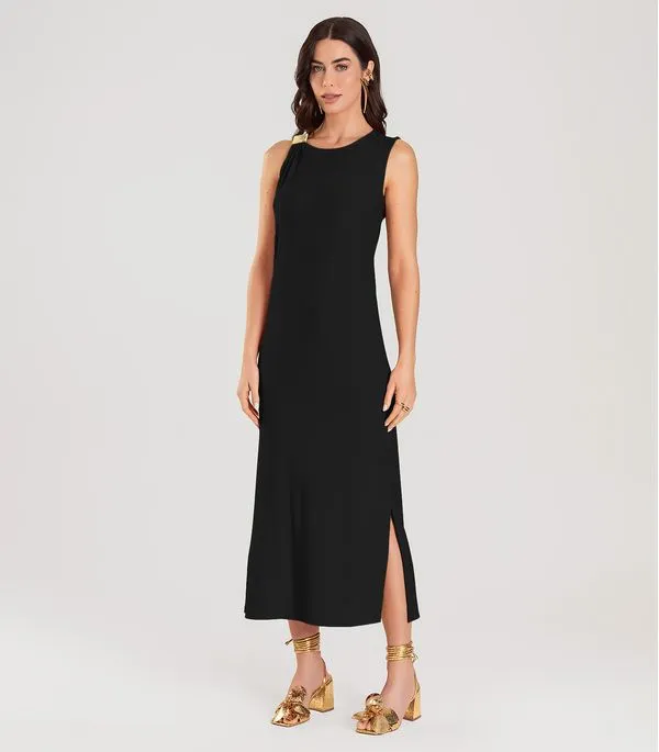 Vestido Super Midi com Aviamento Dianna Preto G