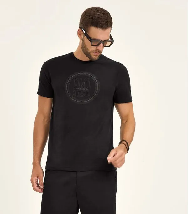 Camiseta Masculina Manga Curta Meia Malha Diametro Preto GG