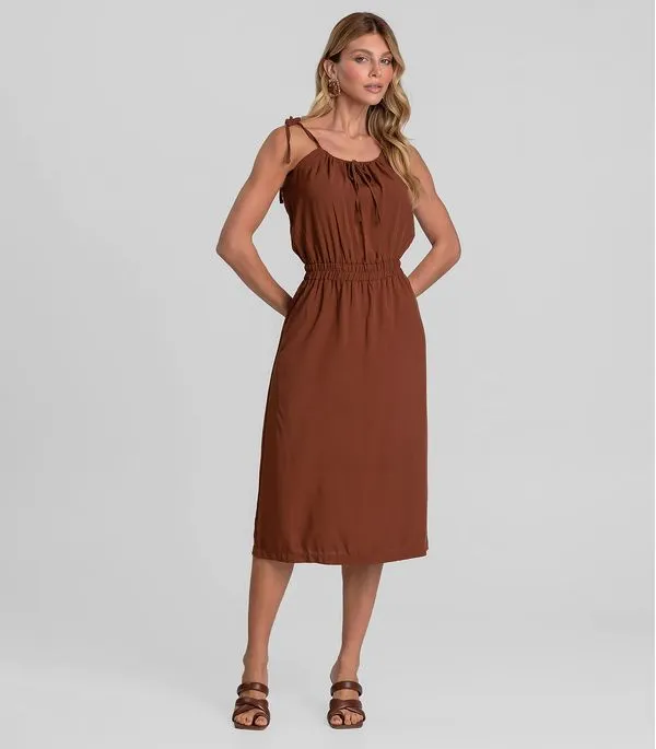 Vestido Midi Feminino De Alça Em Viscose Dianna Marrom M