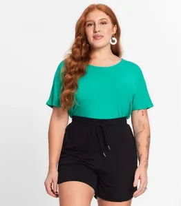 Blusa Manga Curta Feminina Plus Size Secret Glam Verde Plus G3