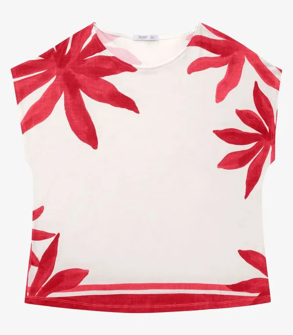 Blusa Manga Curta Feminina Plus Size Secret Glam Vermelho Plus G2