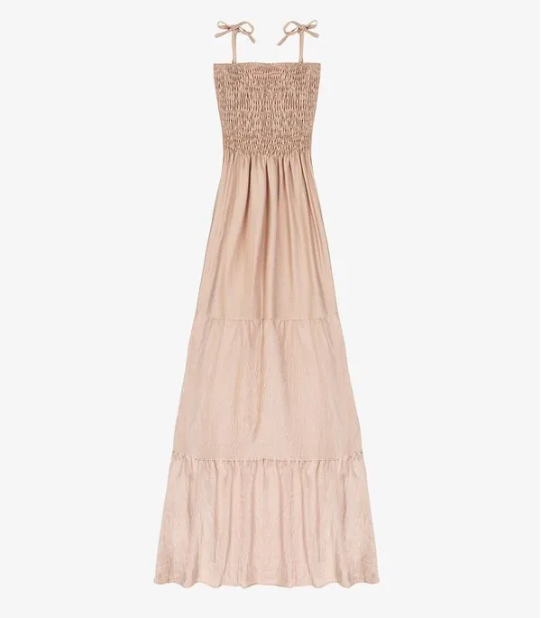 Vestido Longo Feminino De Lastex Duna Liso Select Bege M