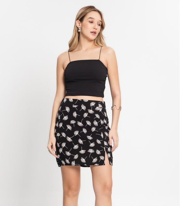 Conjunto Feminino Saia Estampada e Cropped Select Preto G