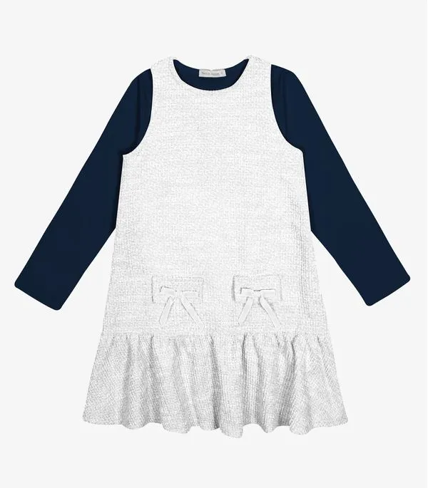 Conjunto Vestido Com Blusa em Tweed Trick Nick Branco 10