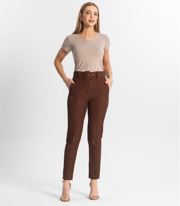 Calça Alfaiataria Tradicional Com Cinto Select Marrom G