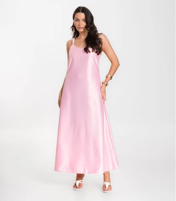 Vestido Longo Feminino De Cetim E Alcinha Select Rosa GG