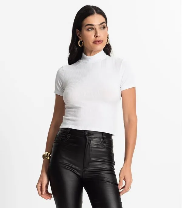 Blusa Feminina Canelada Viscose Manga Curta Select Branco G