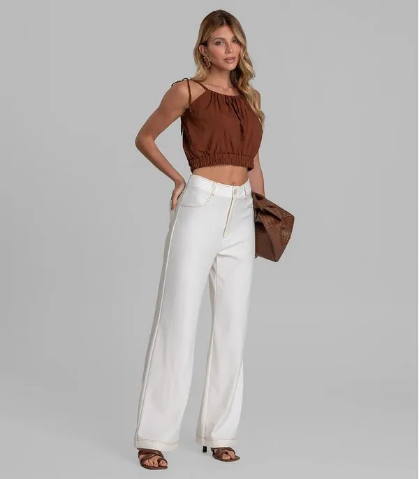Calça Feminina Pantalona em Molecottom Dianna Bege PP