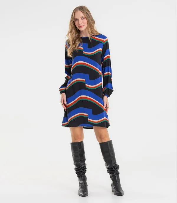Vestido Curto Feminino Manga Longa Rovitex Preto GG