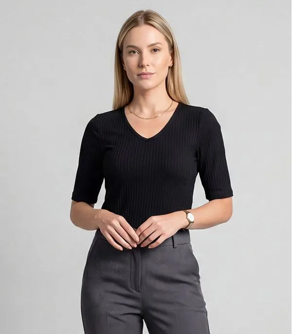 Blusa Feminina Ribana Canelada Infinita Cor Preto M
