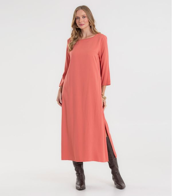 Vestido Feminino Manga Longa Com Fenda Rovitex Laranja M