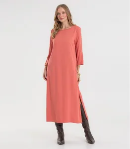 Vestido Feminino Manga Longa Com Fenda Rovitex Laranja M