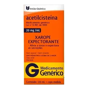 Acetilcisteína Xarope 20mg/mL Genérico União Química 1 Frasco com 120mL + Copo Medidor