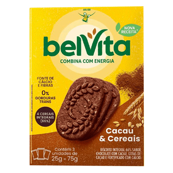 Biscoito BelVita Cacau e Cereais 75g 3 Unidades
