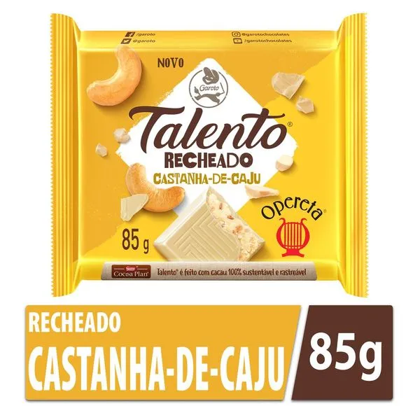 Chocolate Garoto Talento Opereta Castanha e Cajú 85g