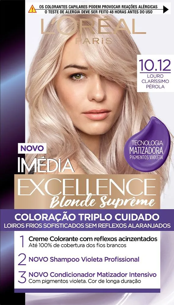 Coloração Permanente Blonde Supreme 10.12 Louro Claríssimo Pérola Imedia Tinta de Cabelo Imedia Blonde Supreme 10.12 Louro Clarissimo Perola