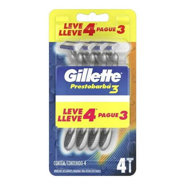 Aparelho de Barbear Gillette Prestobarba 3 - 4 unidades