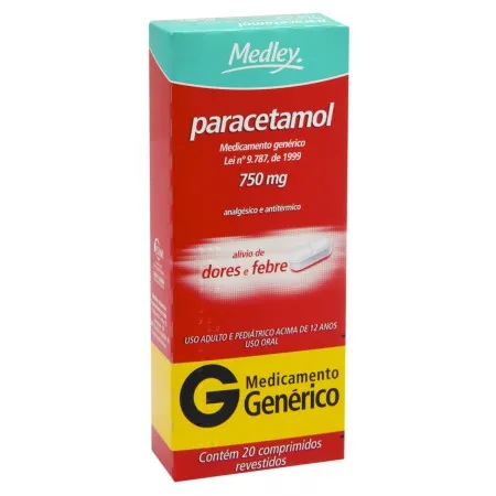Paracetamol - Medley 750Mg Caixa Com 20 Comprimidos Revestidos