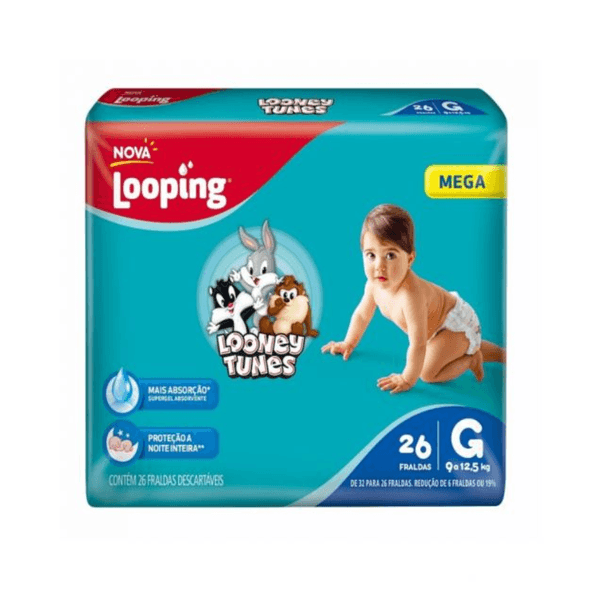 Fralda Looping Looney Tunes Mega G com 26 Unidades