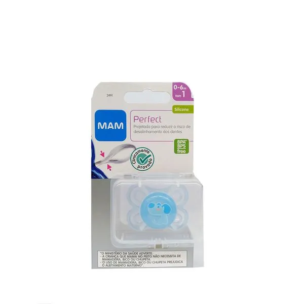 Chupeta Mam Perfect Silicone Silk Touch 0 A 6 Meses Azul Com 1 Unidade