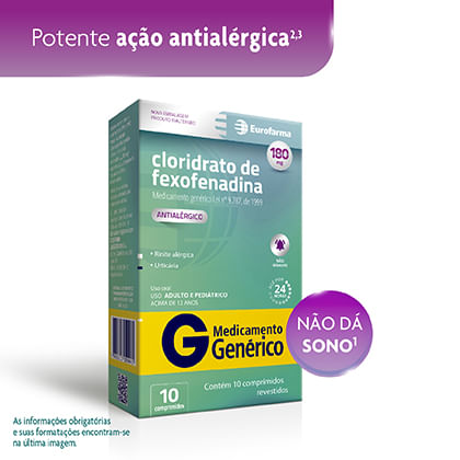Cloridrato Fexofenadina Genérico EURO 10 Comprimidos Revestido 180Mg