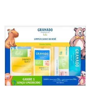 Kit Granado Bebê Sabonete Líquido Tradicional + Refil 250ml + Lenço Umedecido 50 Unidades