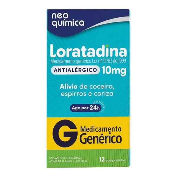 Antialérgico Loratadina 10mg Genérico Neo Química 12 Comprimidos